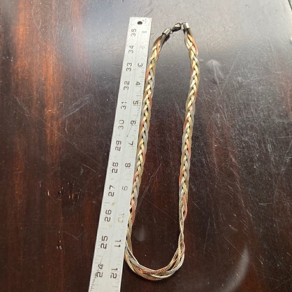 Vintage Herringbone flat chain rose silver gold tone braided statement necklace - Picture 3 of 8